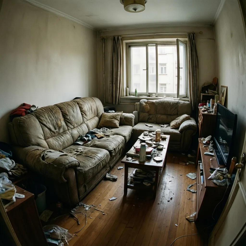 Sala pequeña con muebles demasiado grandes mostrando mala distribución