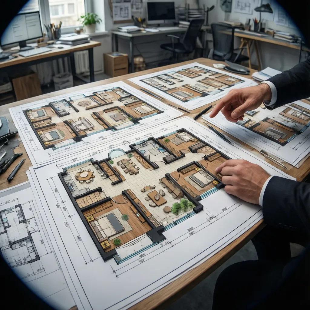 Plano de vivienda con diferentes opciones de distribución