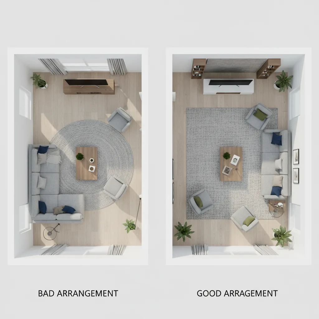 Comparación entre mala y buena distribución de una sala