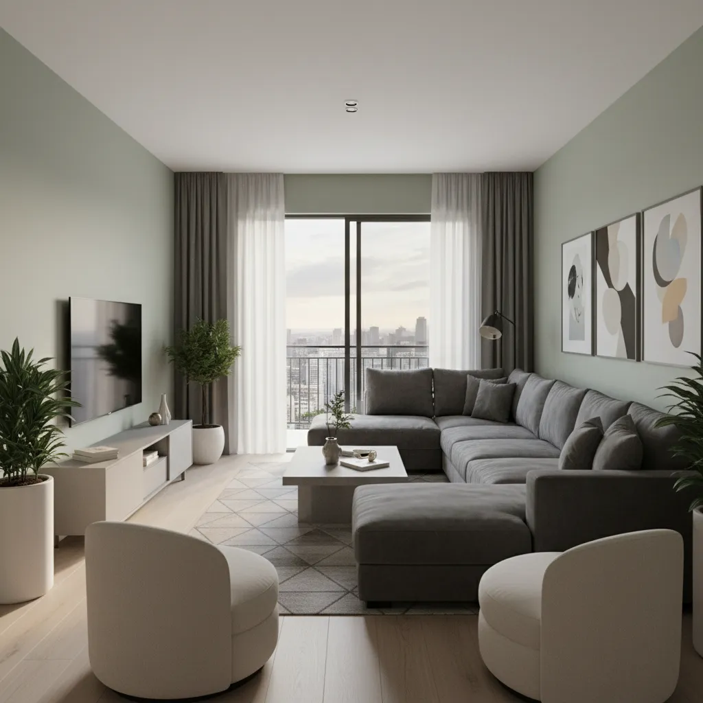 Sala con muebles demasiado grandes bloqueando el paso