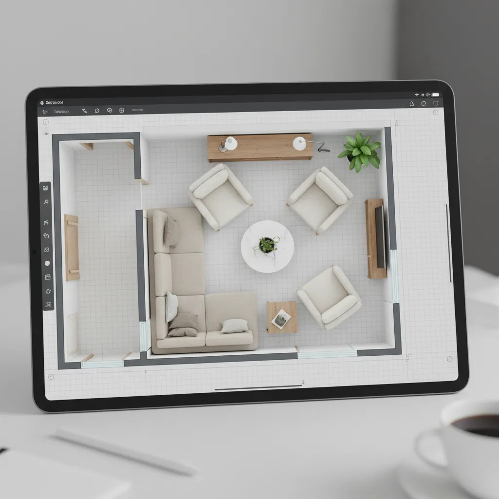 Plano digital mostrando problemas de distribución de muebles