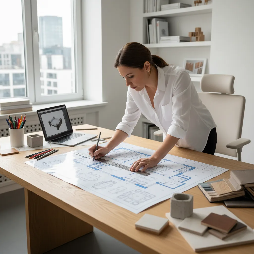 Plano de vivienda con anotaciones de distribución de mobiliario