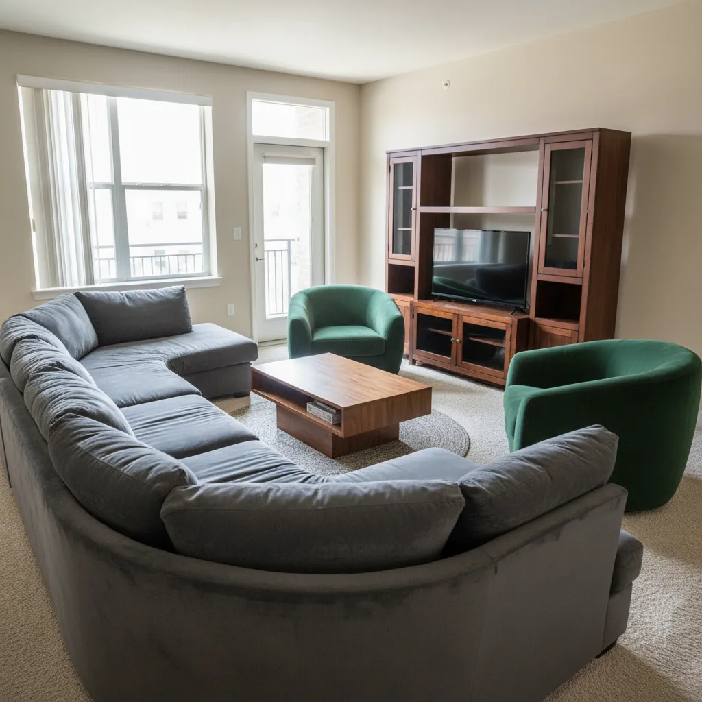 Salón con muebles demasiado grandes mostrando un error de diseño