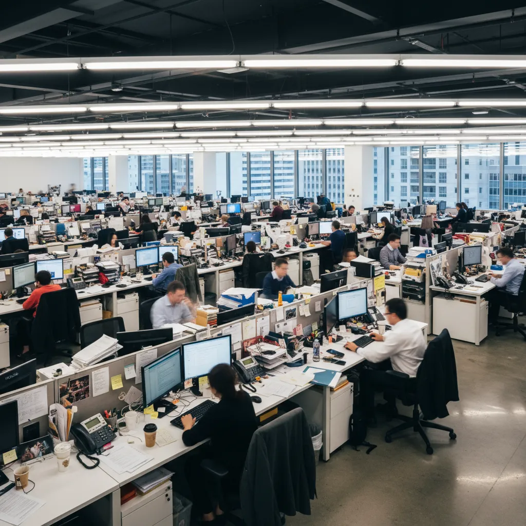 Oficina abierta con exceso de ruido visual