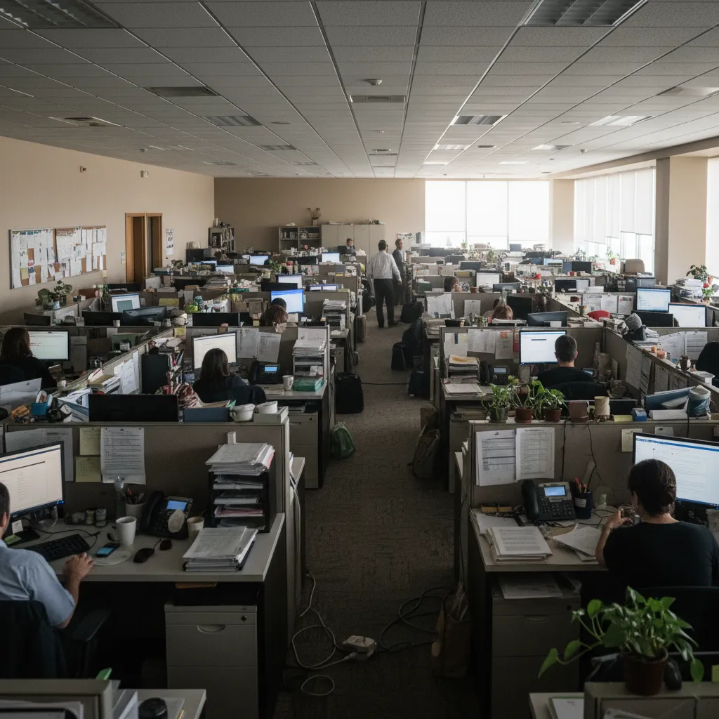 Oficina con distribución demasiado ajustada y pasillos estrechos
