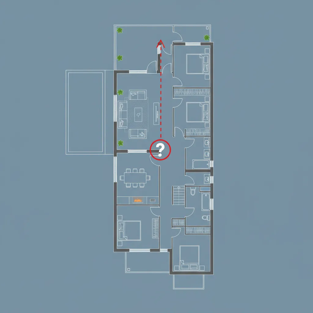 Plano arquitectónico mostrando problemas de pasillos largos