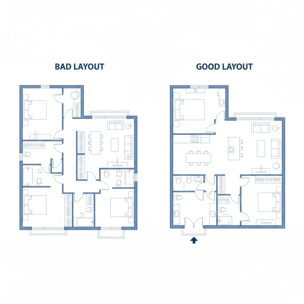 Comparación entre plano mal distribuido y plano optimizado