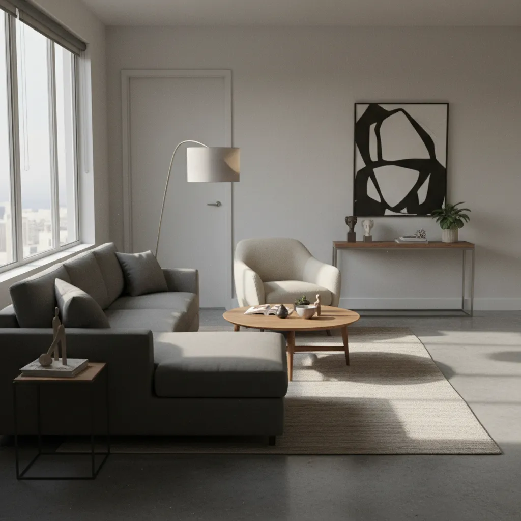 Sala de estar con mala distribución de muebles