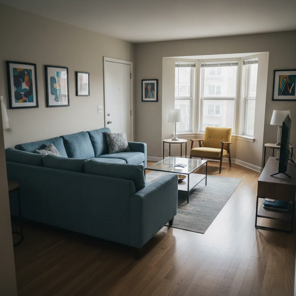 Salón con mala distribución de muebles que dificulta la circulación