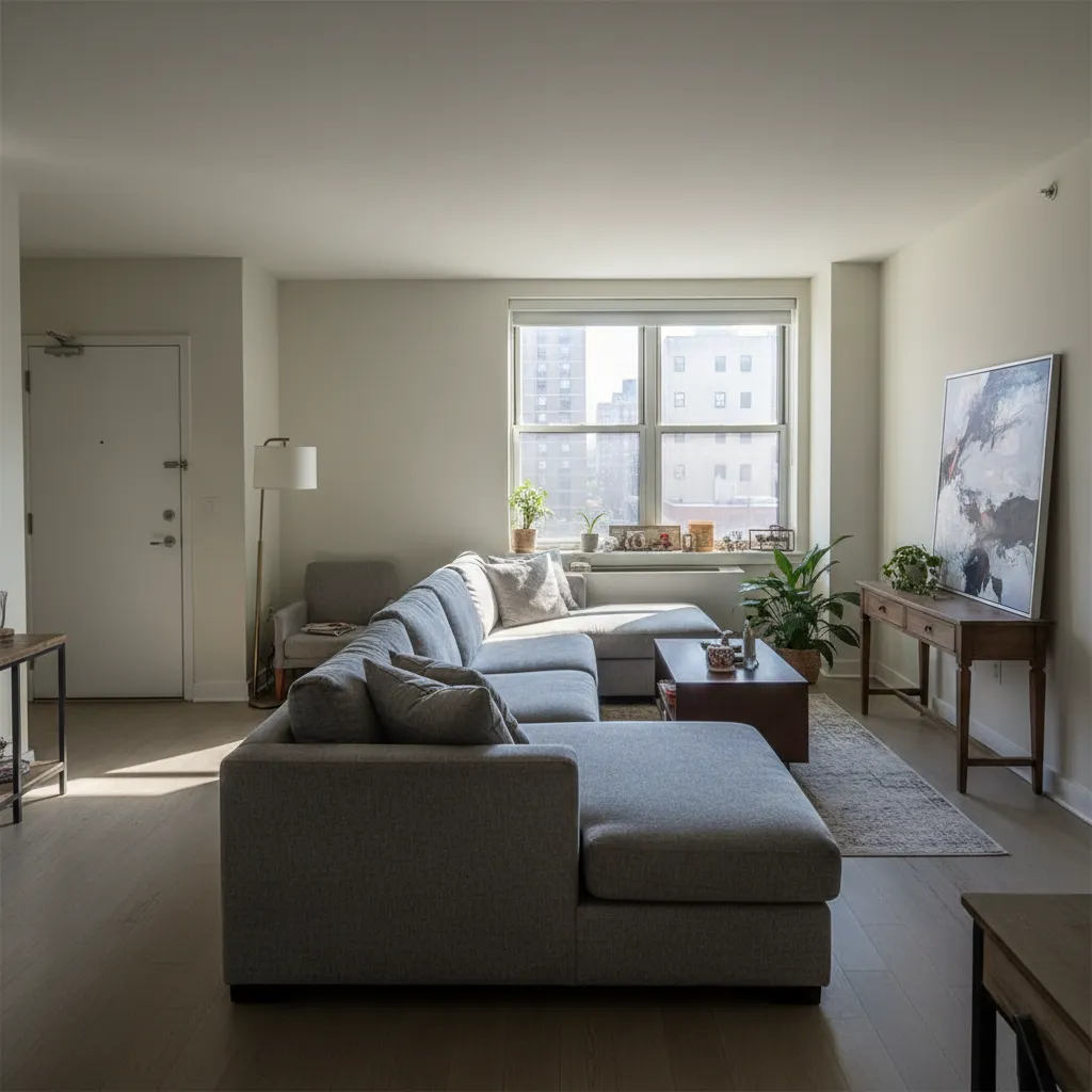 Sala de estar con mala distribución de muebles