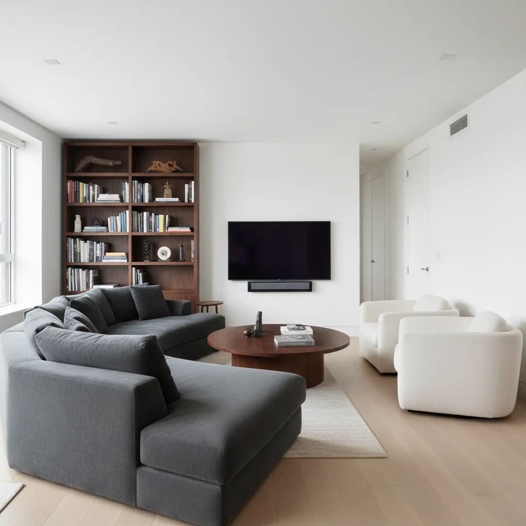 salón pequeño con muebles demasiado grandes mostrando error de diseño