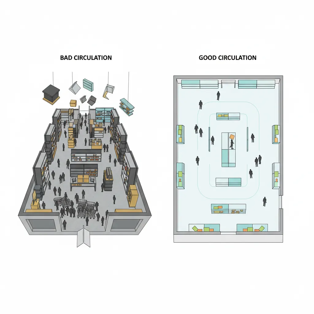 Comparación de mala y buena distribución en una tienda