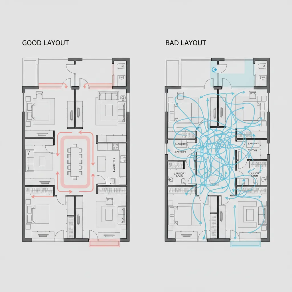 Comparación de distribución de vivienda correcta e incorrecta