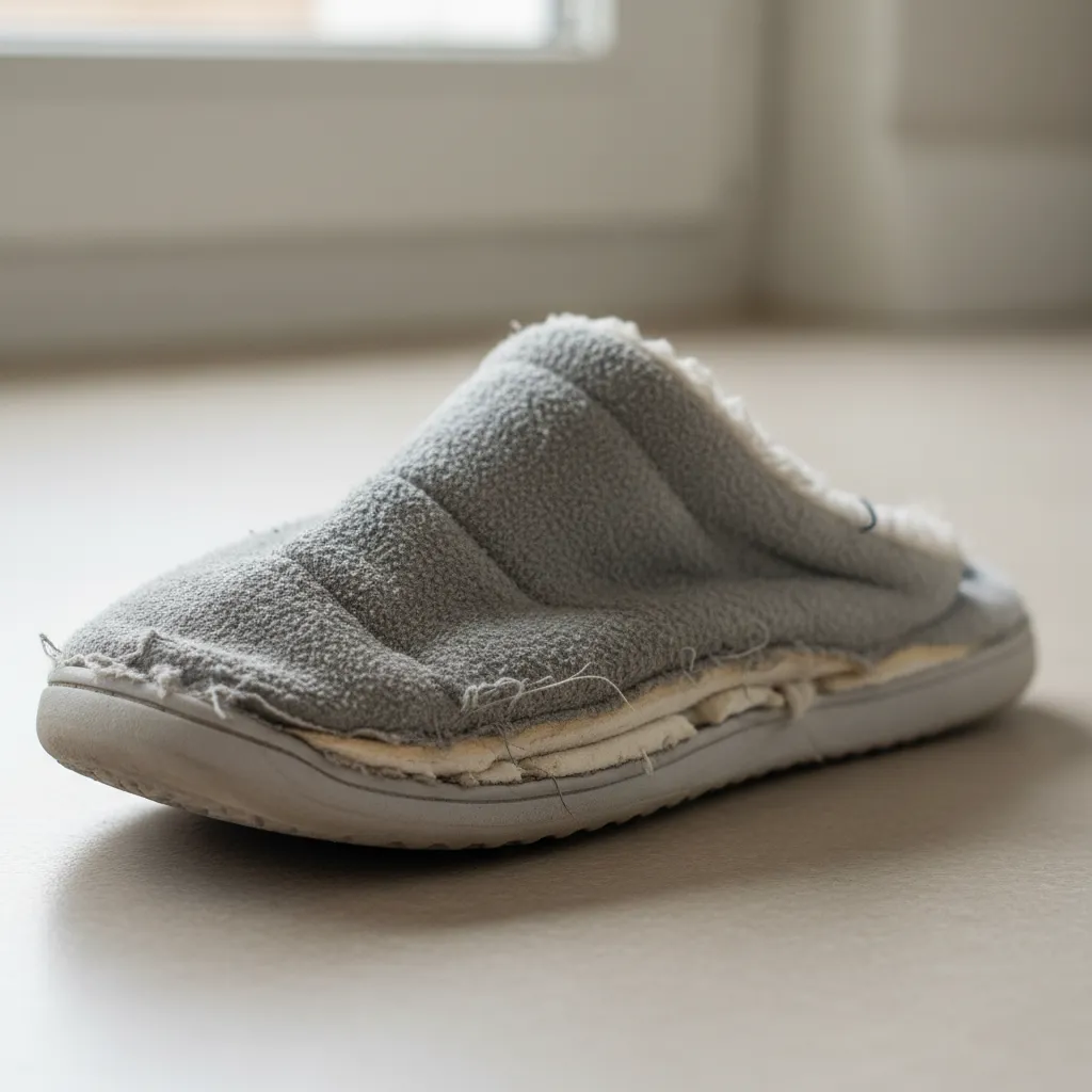 zapatilla doméstica deformada por mala estructura de suela