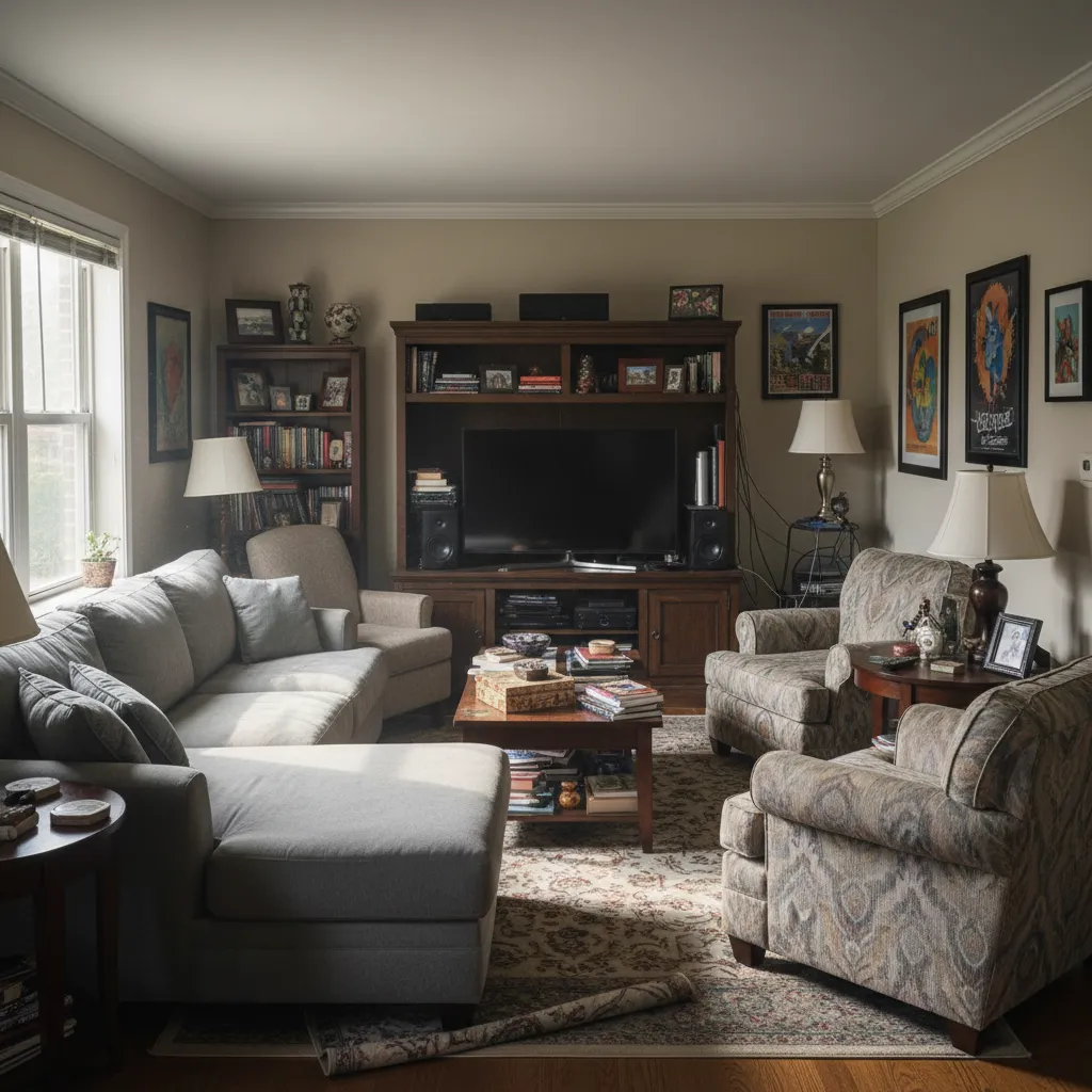 Ejemplo de mala distribución de muebles en un salón pequeño