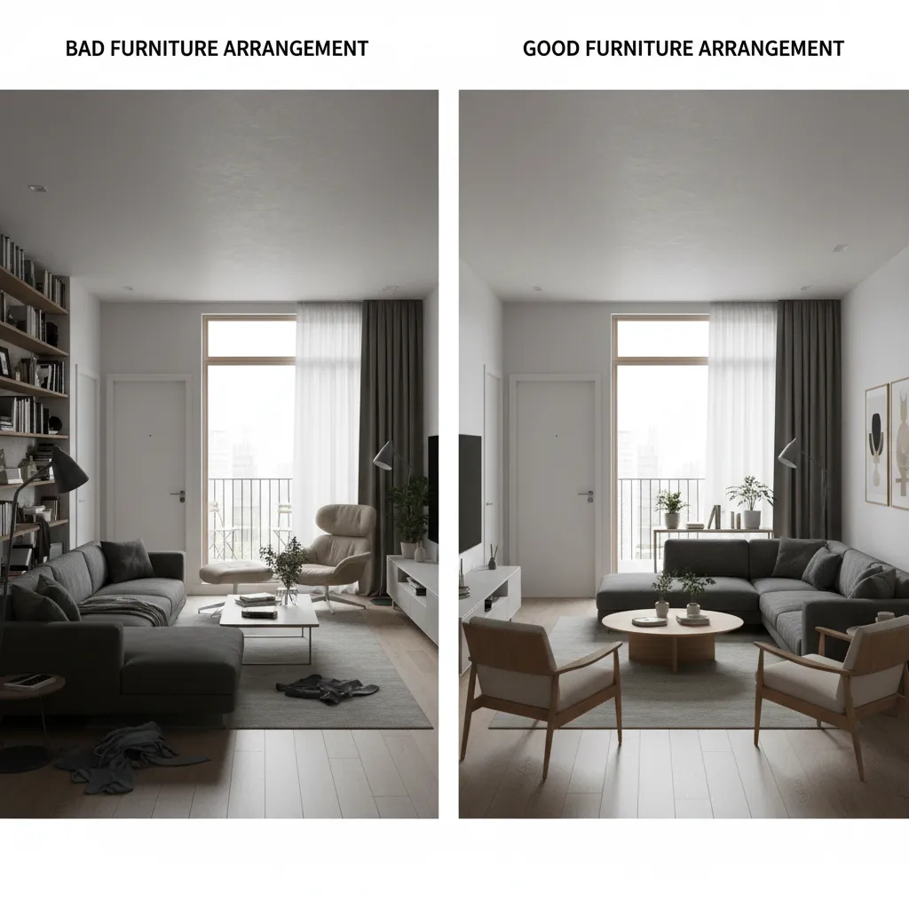 Comparación visual entre una mala y una buena distribución de salón