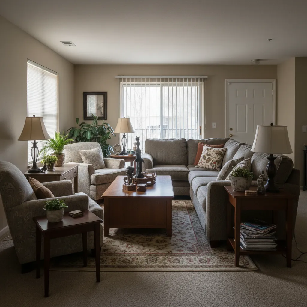 Ejemplo de salón con mala distribución de muebles