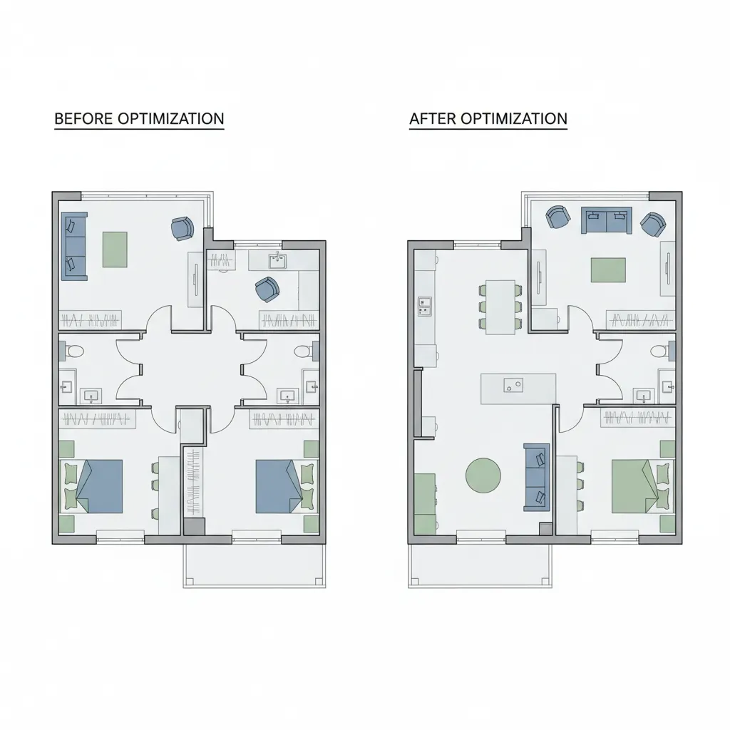 Comparación entre un plano mal distribuido y uno optimizado