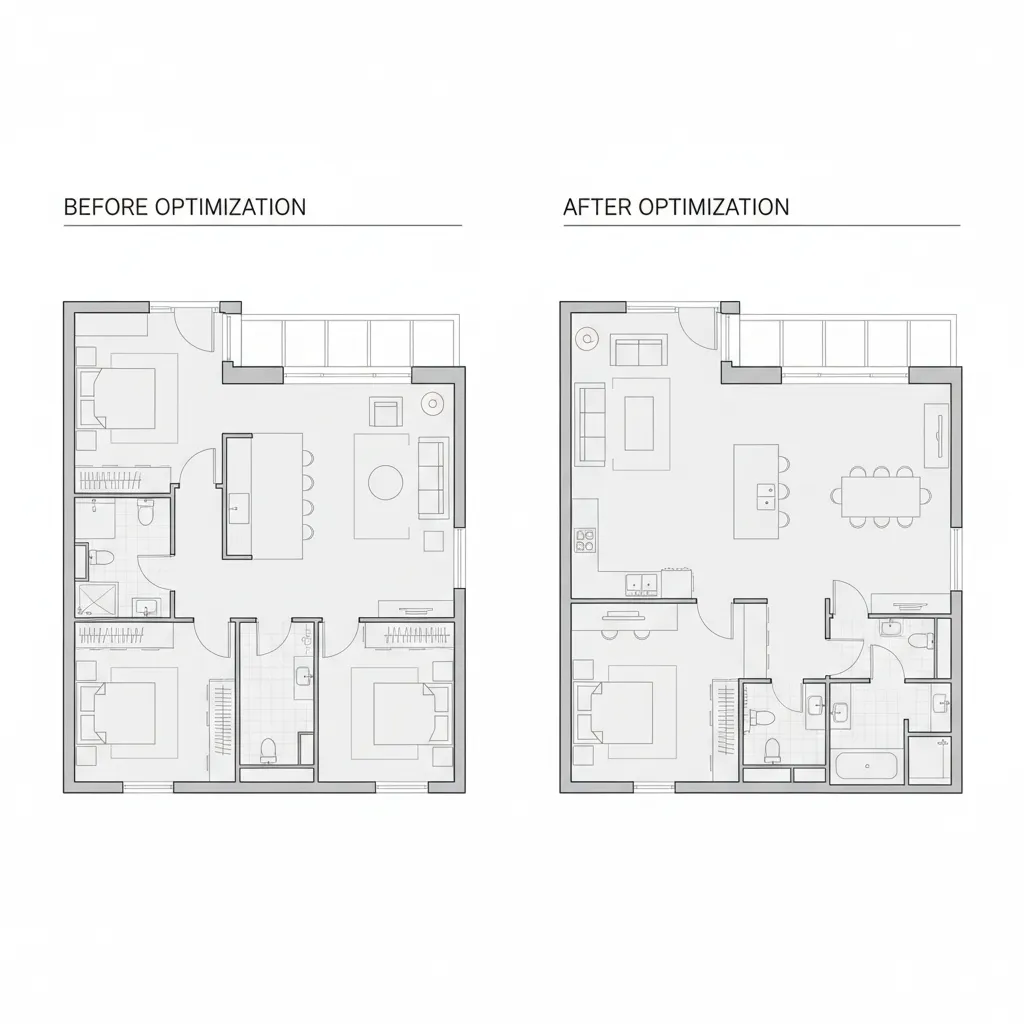 Plano comparativo mostrando una mala distribución y una optimizada