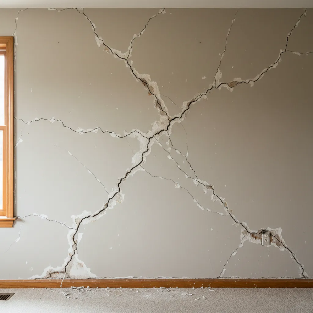 Grietas en muro de una vivienda causadas por problemas estructurales