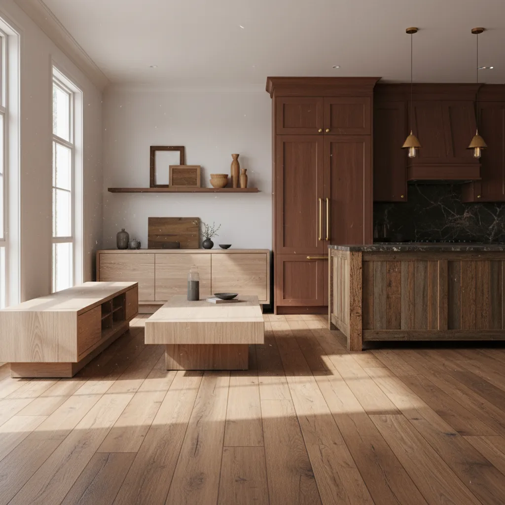 Ejemplo de mezcla incorrecta de maderas en un interior