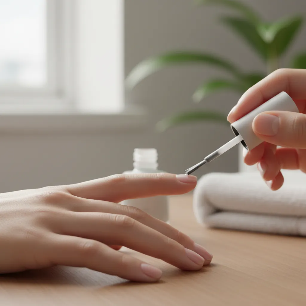 Proceso de pintado de uñas mostrando aplicación de esmalte