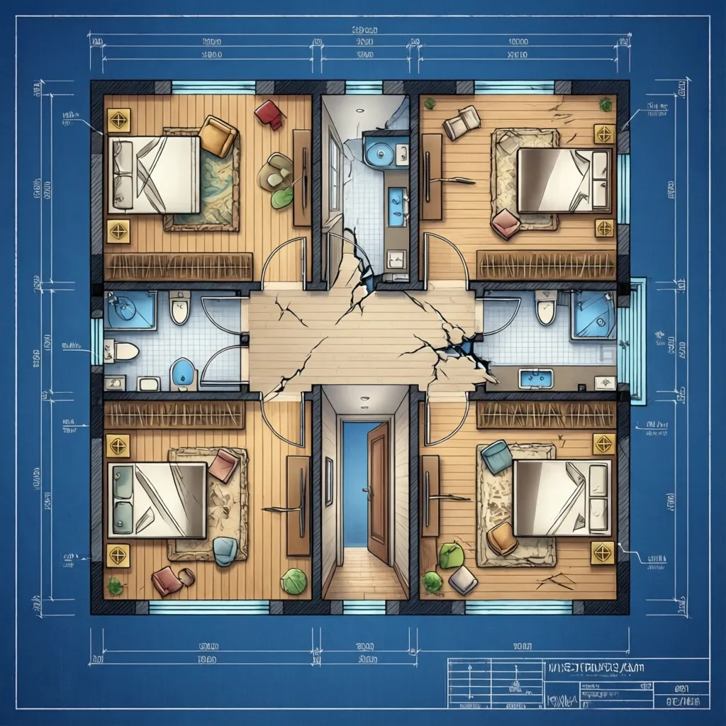 Plano de casa mostrando errores de puertas y circulación