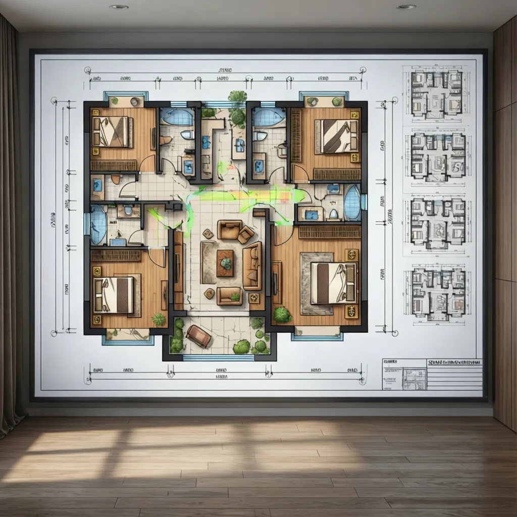 Plano de casa con áreas problemáticas marcadas