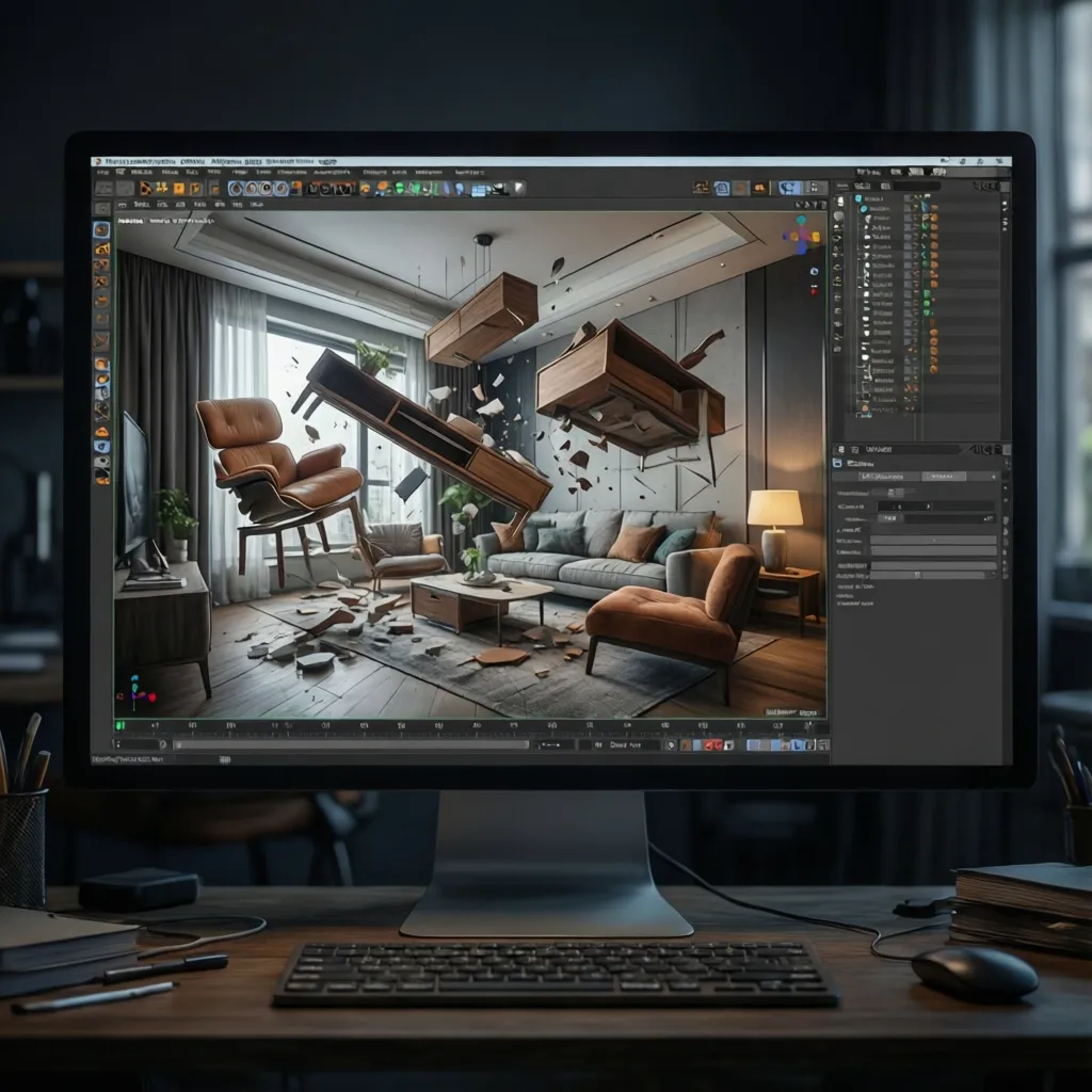 Pantalla mostrando errores visuales en un software de diseño