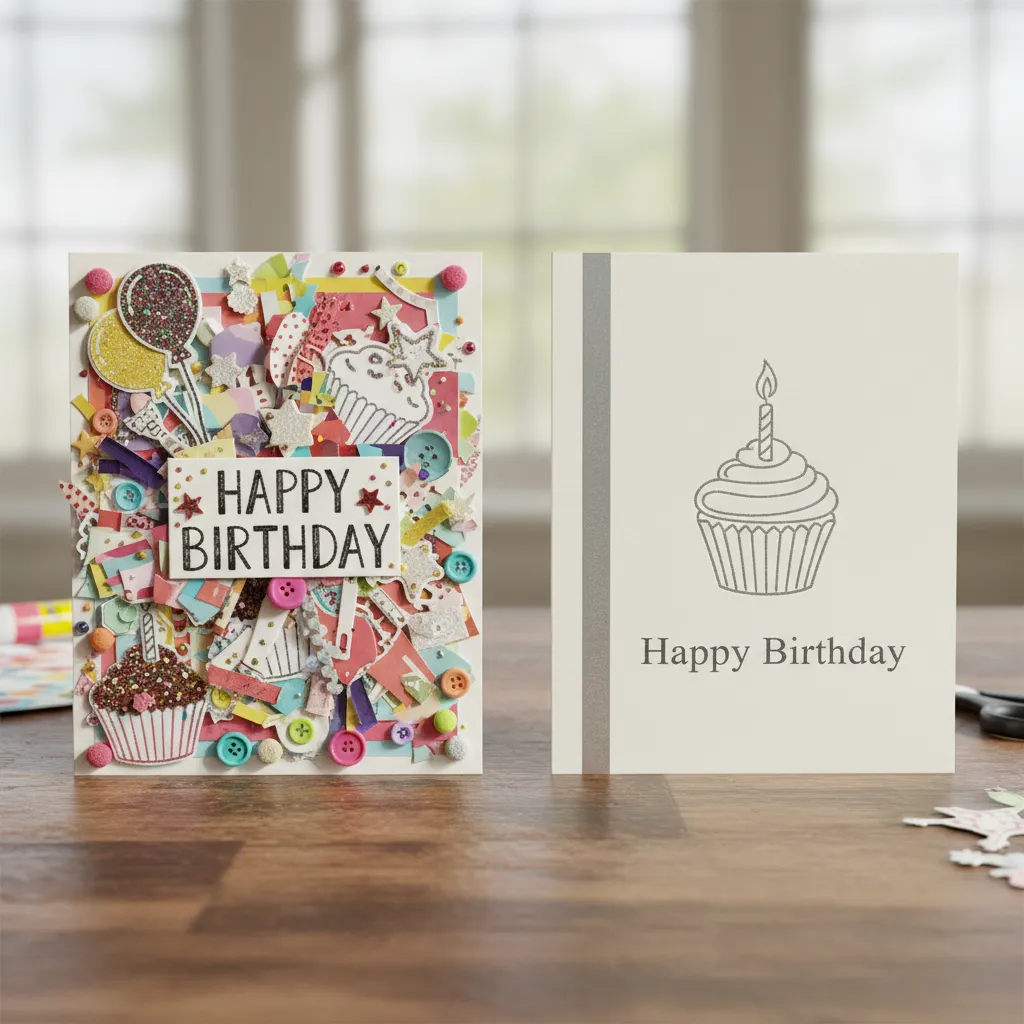 Comparación entre una tarjeta sobrecargada y una tarjeta minimalista bien equilibrada