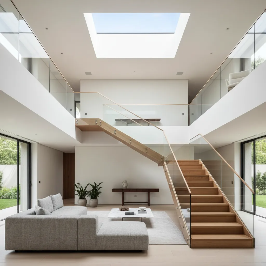 escada central moderna conectando três pavimentos da casa