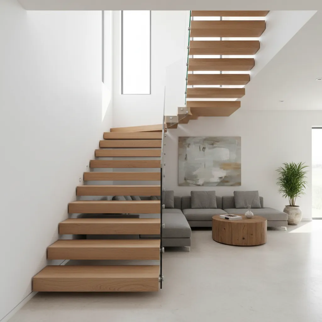 escada interna moderna conectando dois pisos da casa