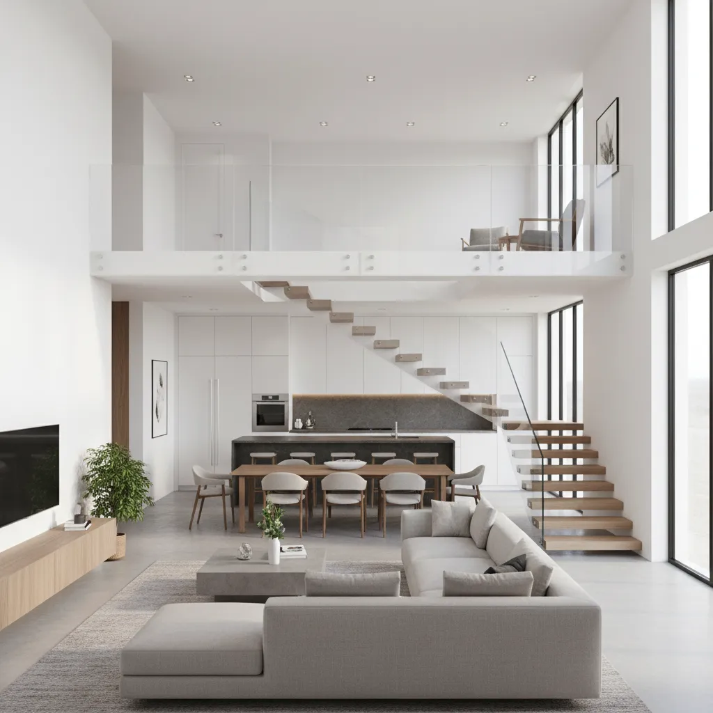layout interno mostrando escada central em planta de casa de dois andares