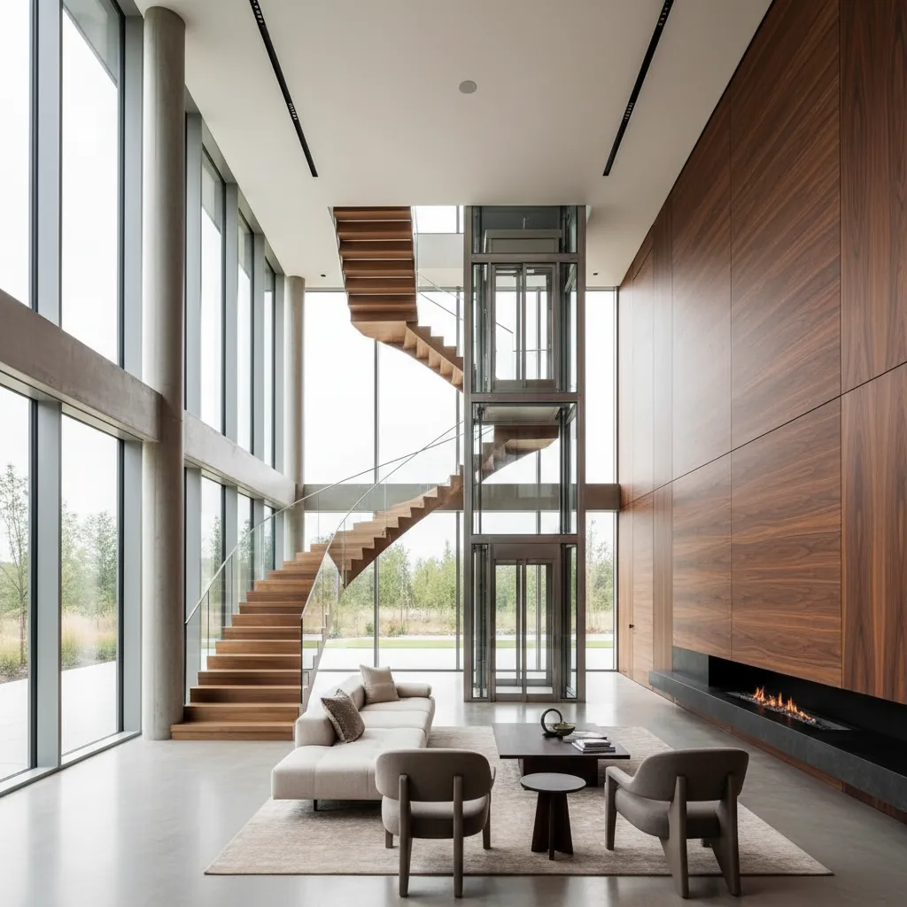 Diseños de escalera y ascensor interior para casas modernas