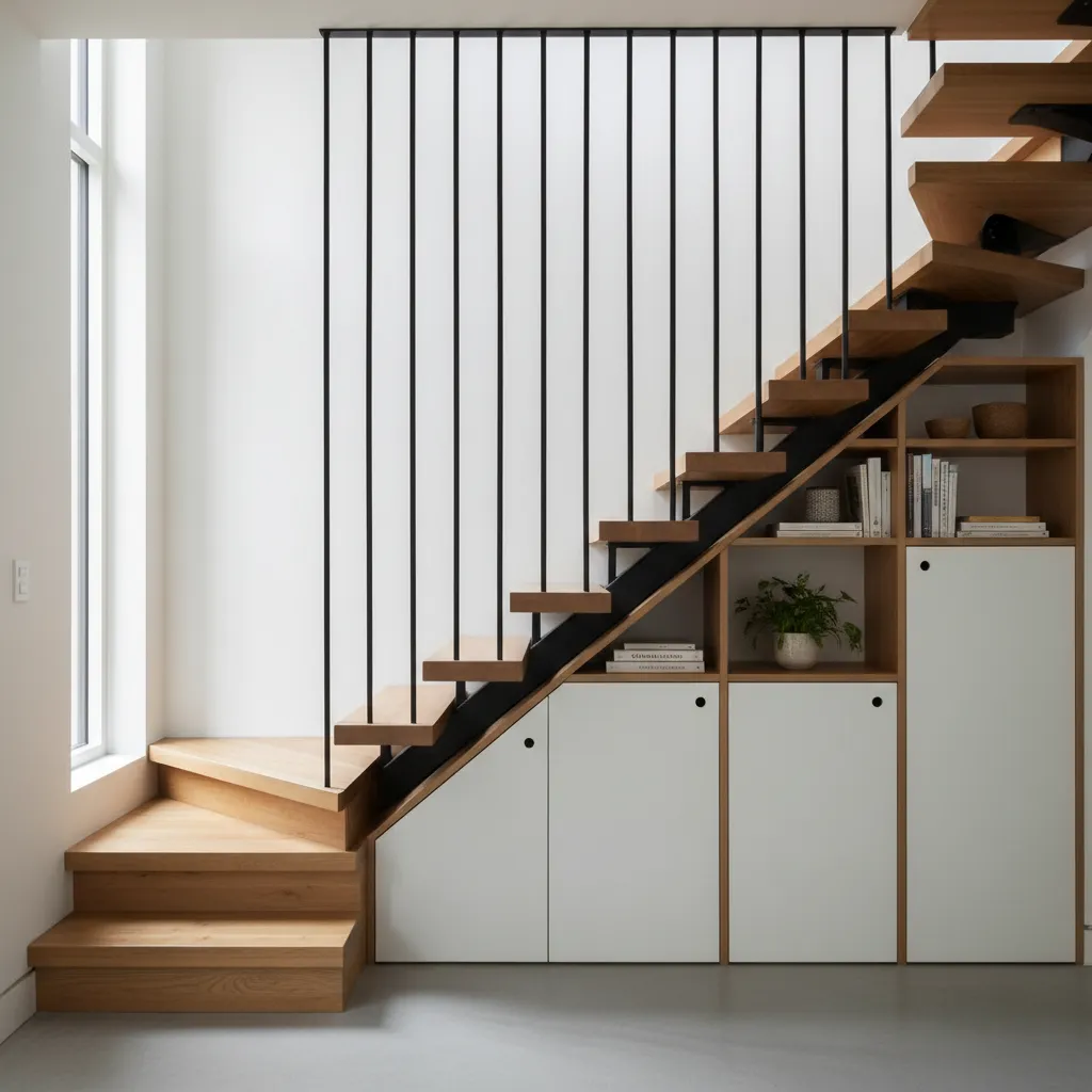 Escalera compacta moderna optimizada para casas pequeñas