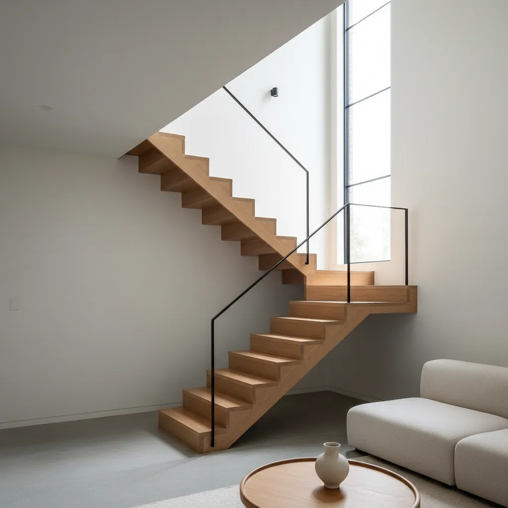 Escalera moderna compacta en casa de dos plantas