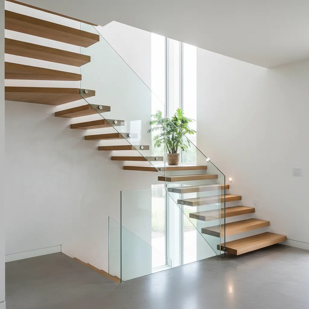 Escalera interior moderna en una casa pareada