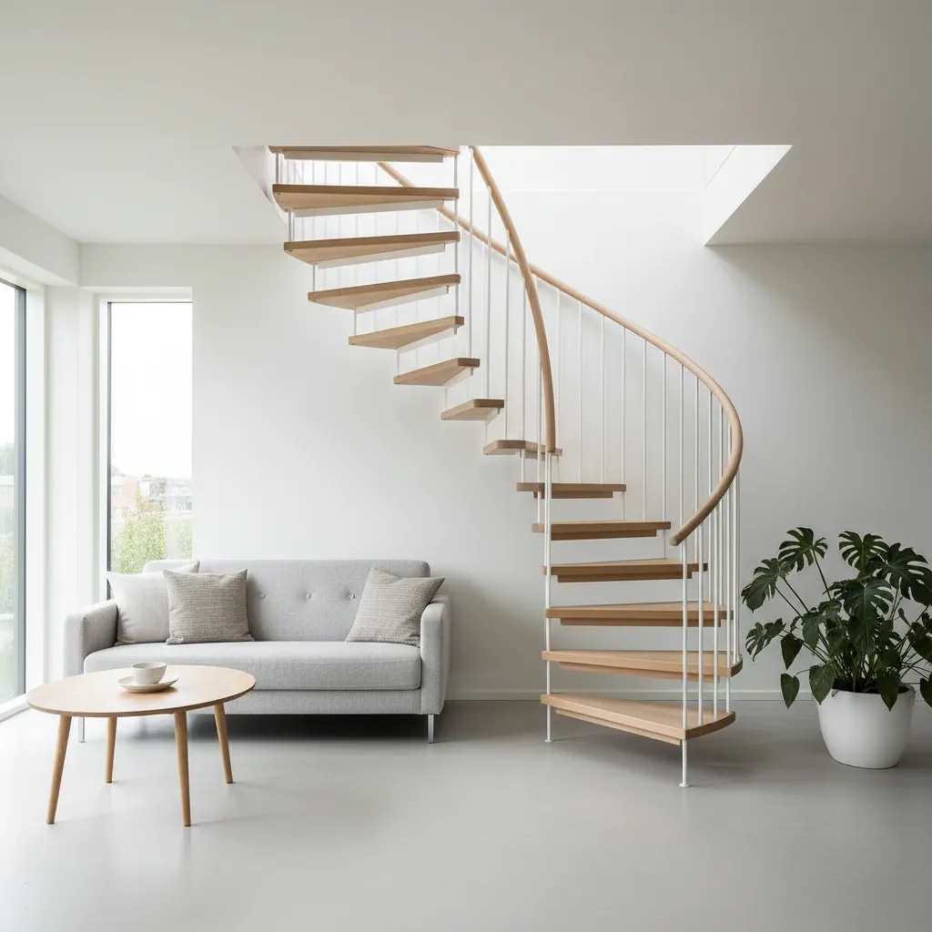 Escalera compacta en una casa pequeña con diseño eficiente