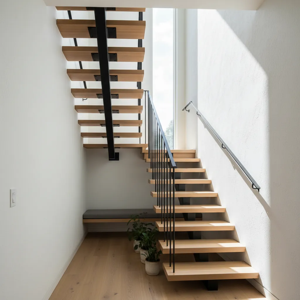 Escalera lateral optimizada para casa de lote estrecho