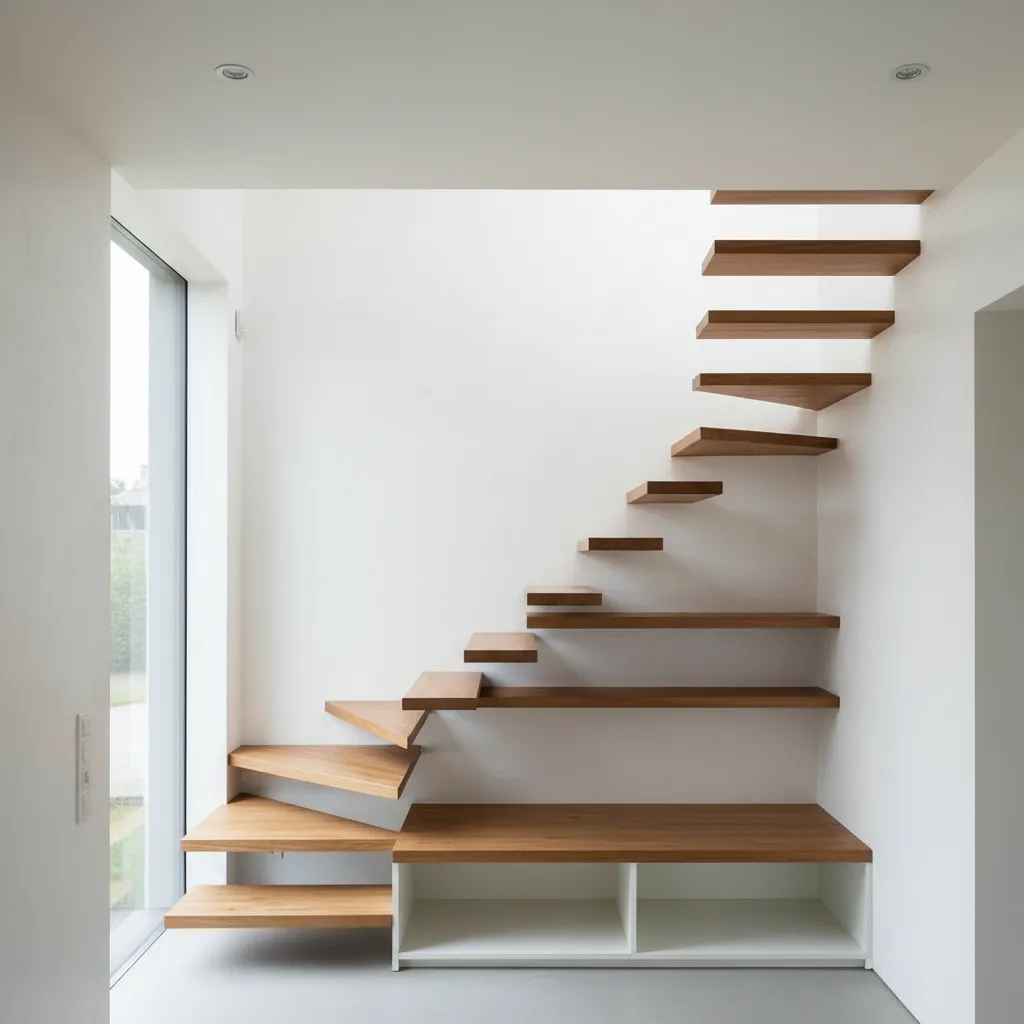 Escalera compacta en una casa moderna de espacio reducido