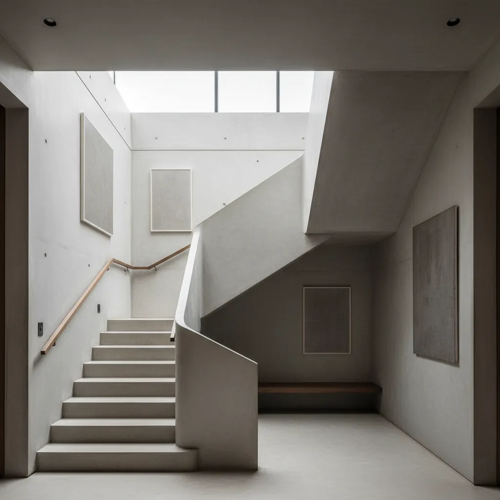 Escalera monolítica de concreto en interior moderno
