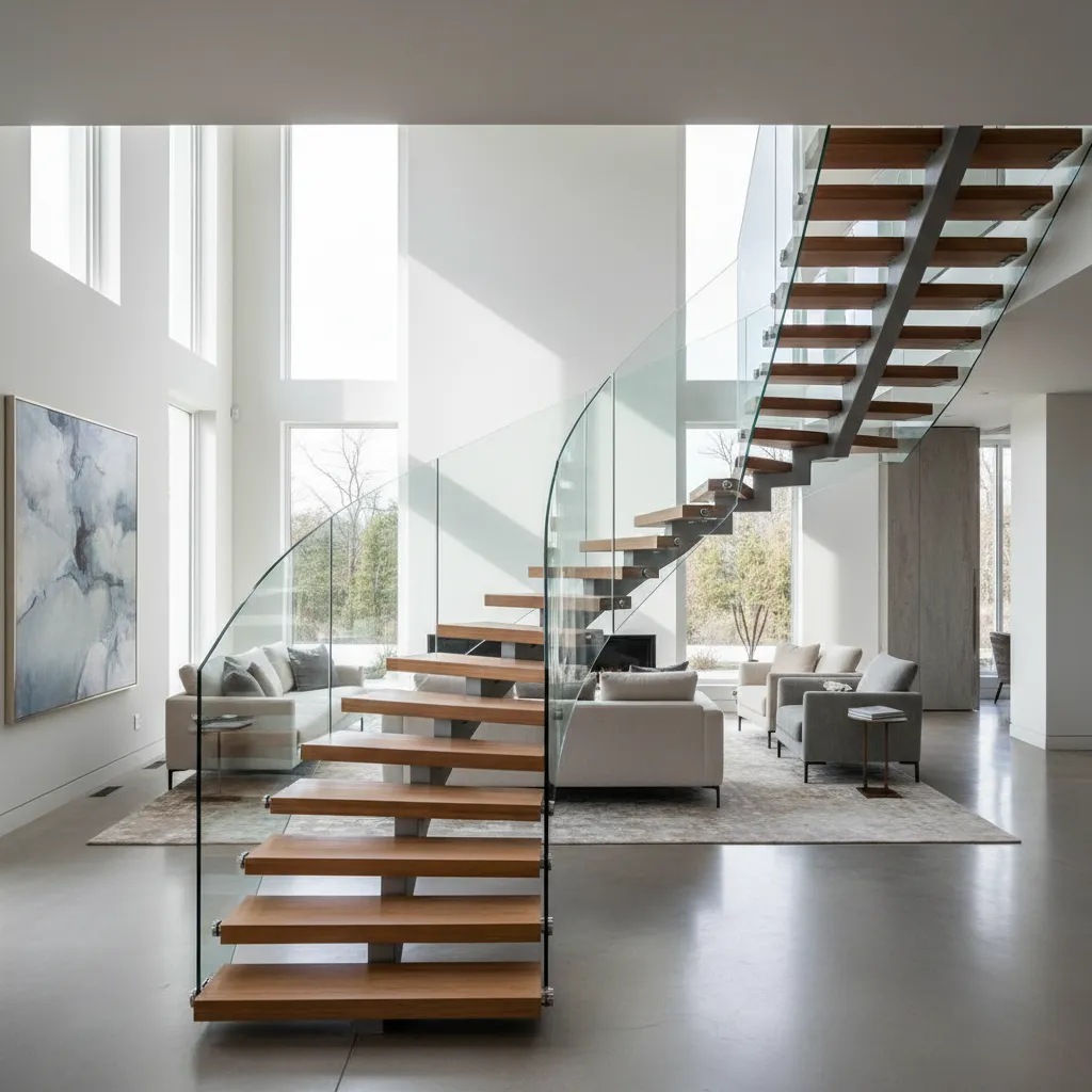 Escalera escultórica moderna en casa de lujo