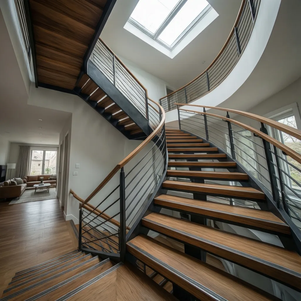 Escalera moderna integrada en el diseño interior de una casa