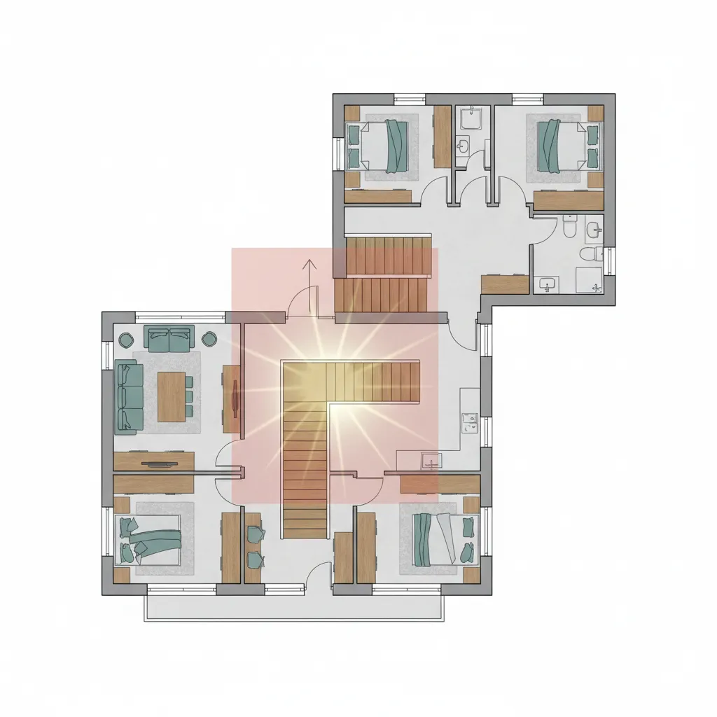 Plano interior de vivienda mostrando la ubicación de una escalera