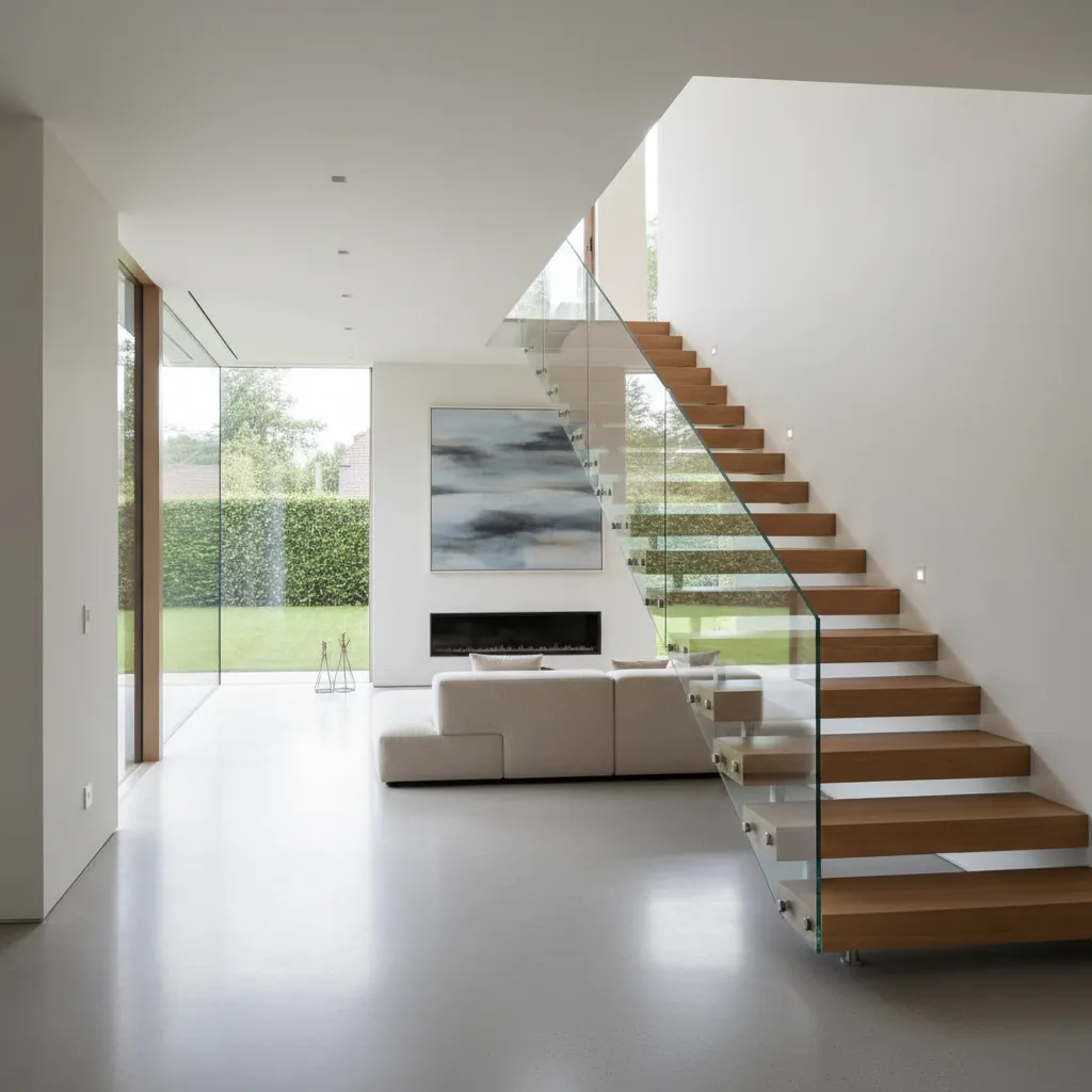 Escalera interior moderna conectando dos niveles de una vivienda