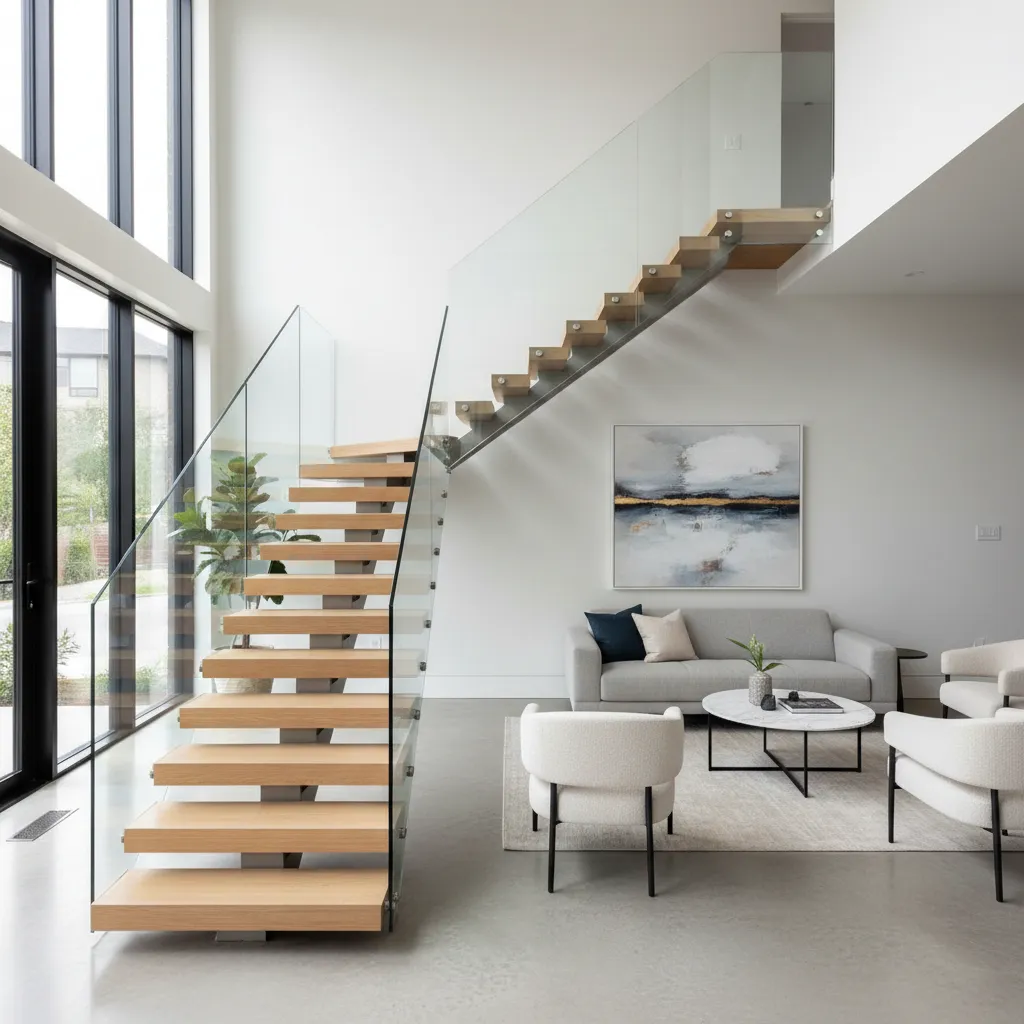 Escalera interior moderna conectando dos plantas de una vivienda