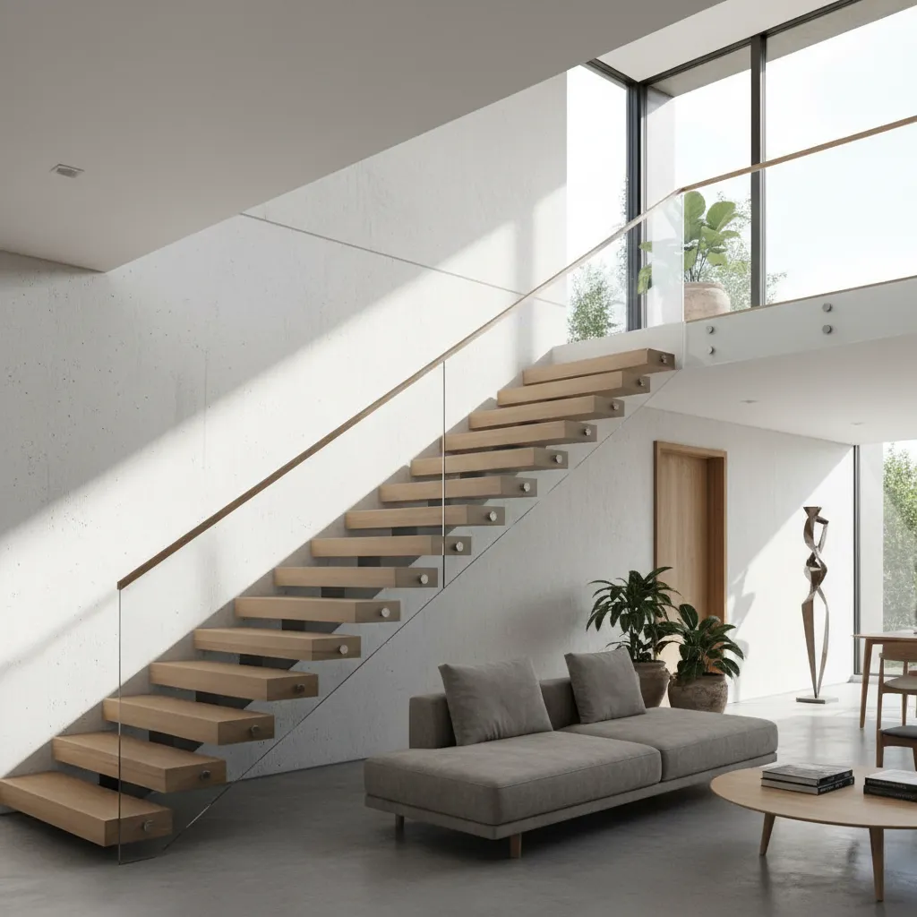 Escalera interior moderna conectando dos plantas de una vivienda