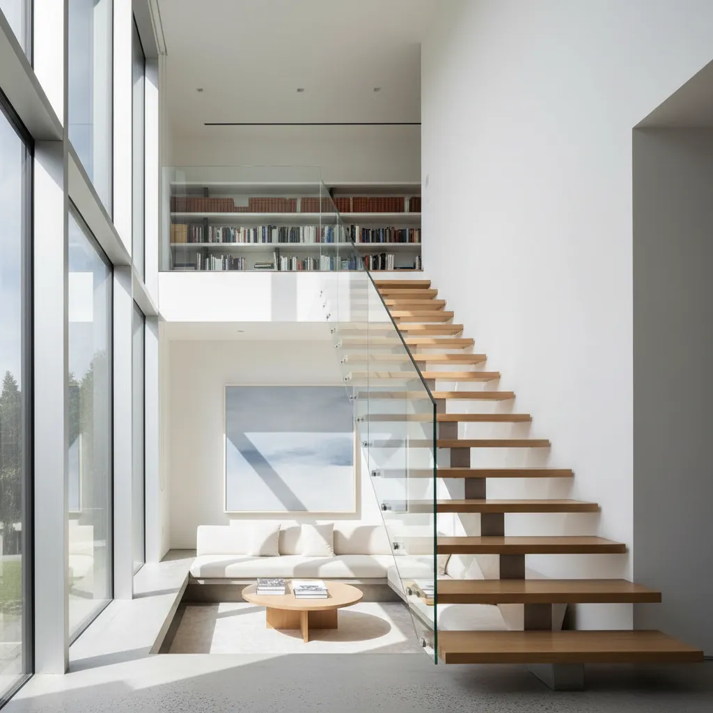 Escalera interior moderna conectando dos plantas de una vivienda