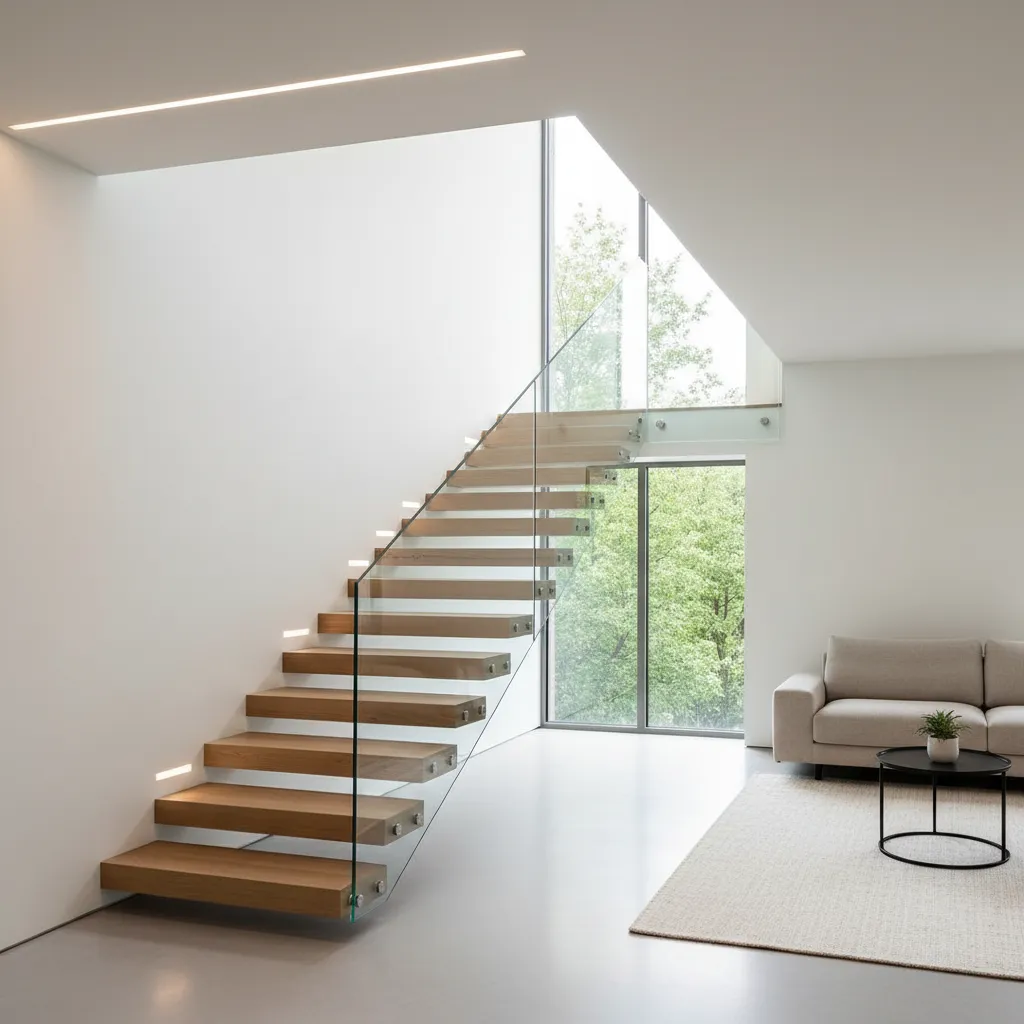 Escalera interior moderna conectando las dos plantas de una vivienda