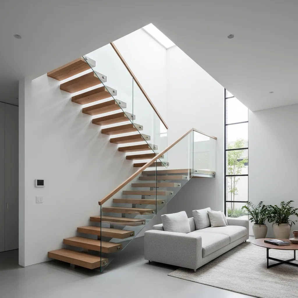 Escalera interior moderna conectando dos plantas de una vivienda